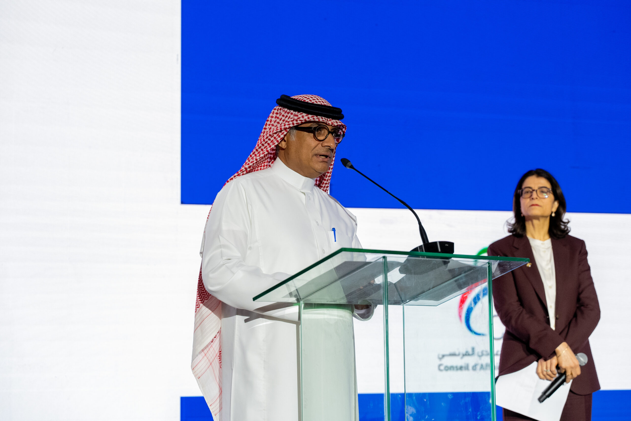Speakers at the podium of the French-Saudi Business Forum