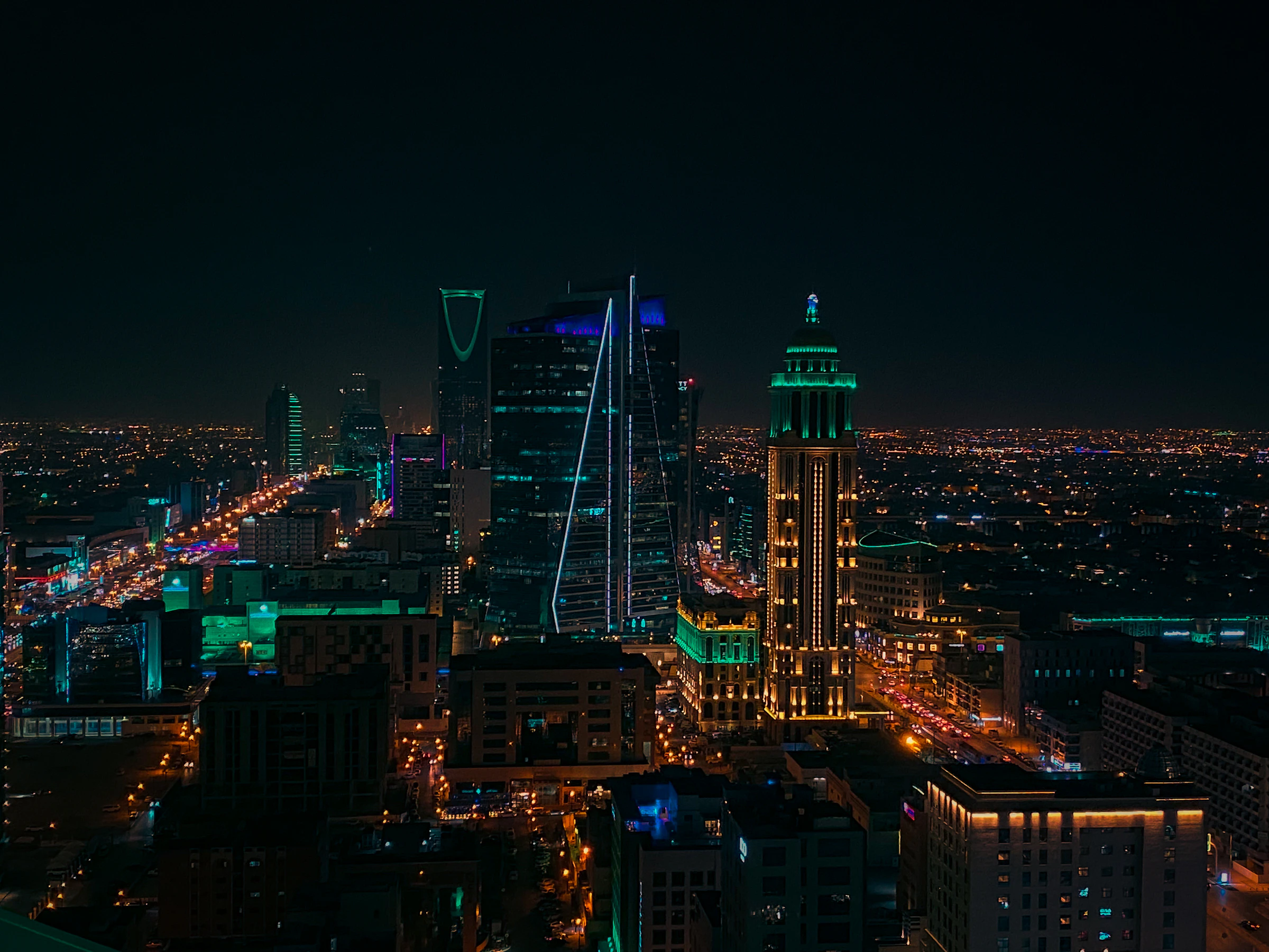 Riyadh skyline lit in green for Saudi National Day